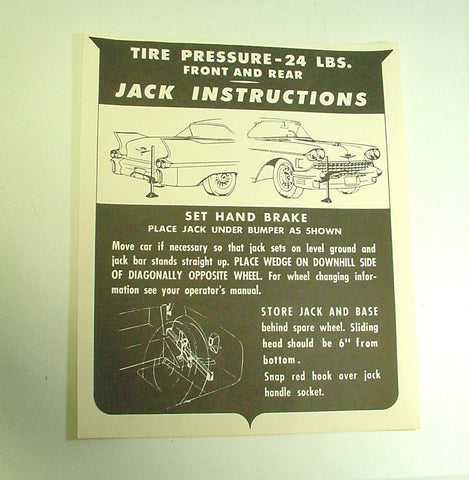 1958 Cadillac Jack Instructions Decal Reproduction