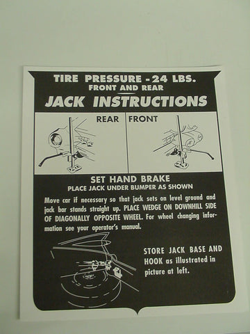 1959-1960 Cadillac Jack Instructions Decal Reproduction