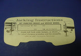 1962 Cadillac Jacking Instructions Decal REPRODUCTION