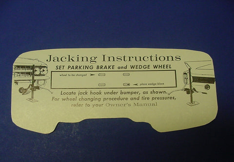 1962 Cadillac Jacking Instructions Decal REPRODUCTION
