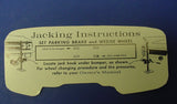 1962 Cadillac Jacking Instructions Decal REPRODUCTION