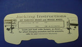 1962 Cadillac Jacking Instructions Decal REPRODUCTION