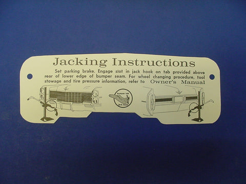 1965 Cadillac Jacking Instructions Decal REPRODUCTION
