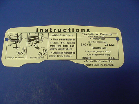 1966 Cadillac Jacking Instructions Decal REPRODUCTION
