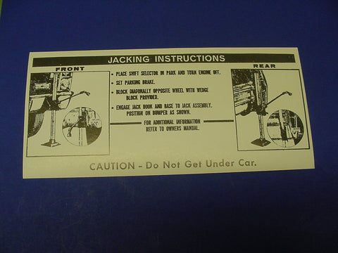 1967 Cadillac (EXCEPT Eldorado) Jacking Instructions Decal REPRODUCTION