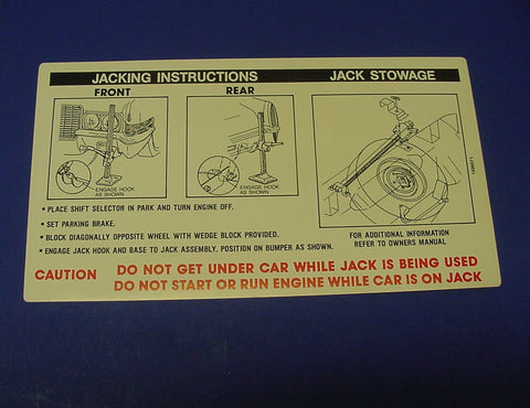 1970 Cadillac (EXCEPT Eldorado) Jacking Instructions Decal REPRODUCTION