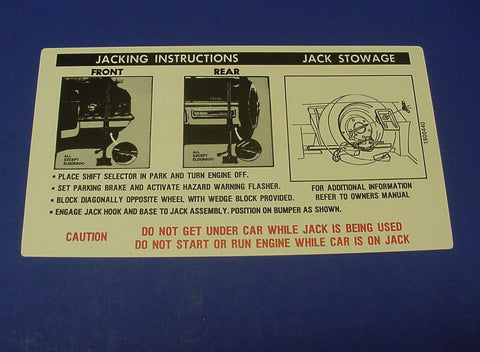 Jacking Instructions for 1972 Cadillac Decal (Except Eldorado)